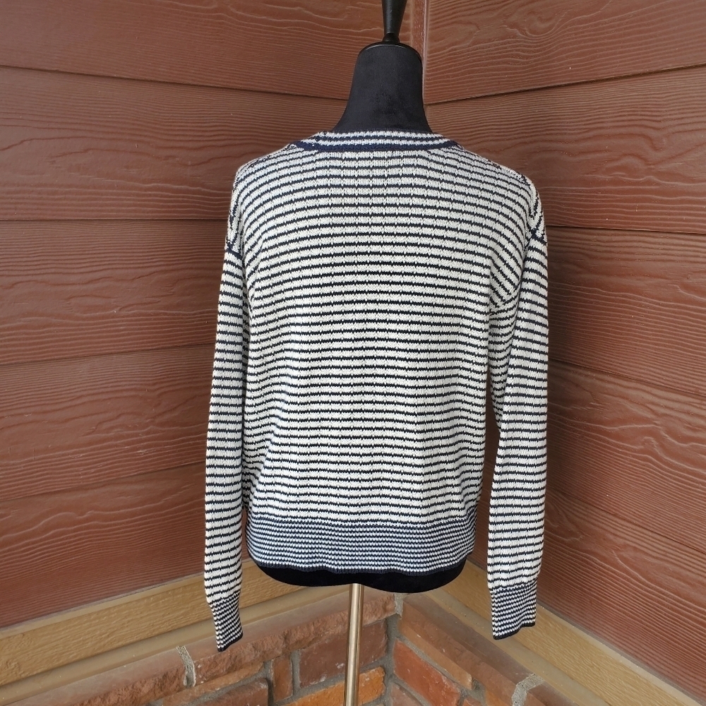 Tahari Navy Blue and White Striped Women's Button Down Cardigan Sweater NWOT - Picture 15 of 15